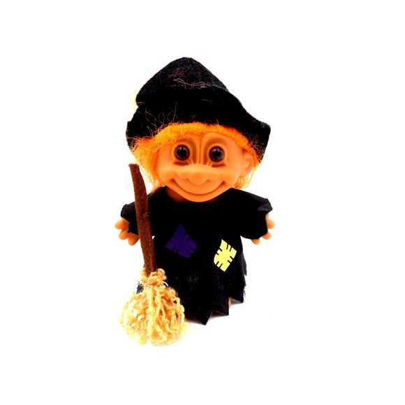 Vintage Russ Troll Doll Wicked Witch Broom Hat 90s Good Luck Halloween 1990s - Picture 2 of 10